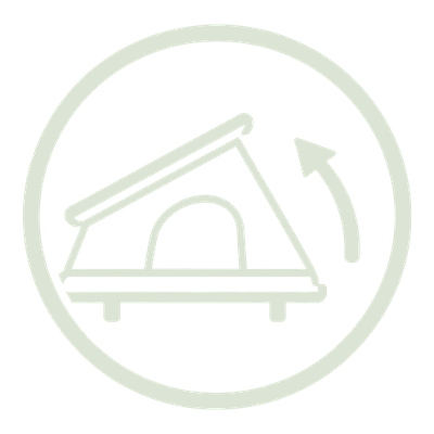 Symbol: Dachzelt beim Aufklappen mit Bewegungspfeil